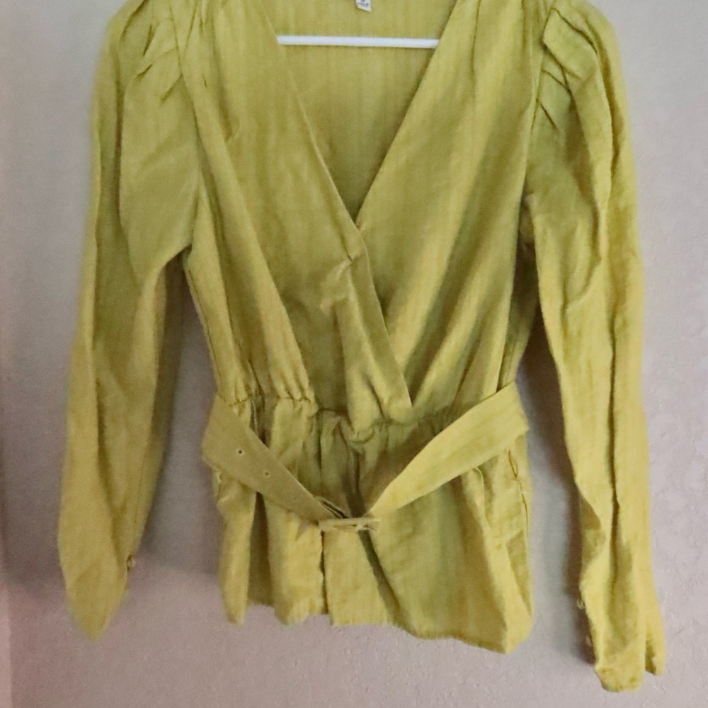 Jealous Tomato Mustard Wrap Blouse